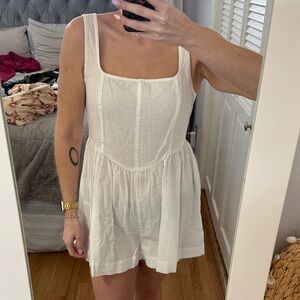 Ivory Linen Square Neck Romper